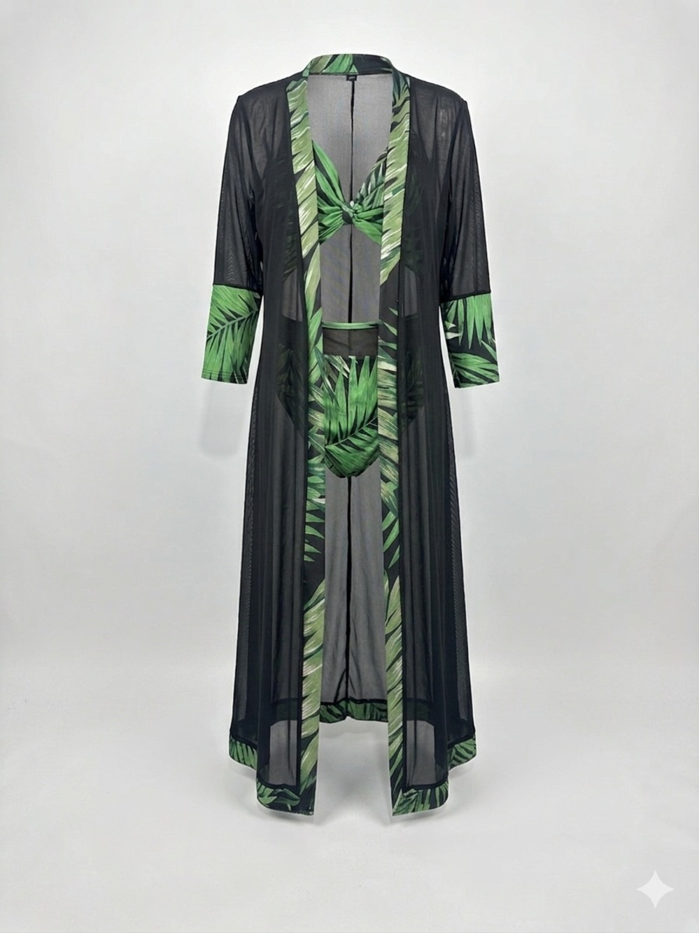 2/$40 ✨ Fashion Nova 2pc Tropical One Piece Swimsuit & Mesh Robe Set Size L NWOT